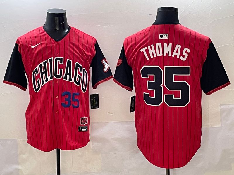 Men Chicago White Sox #35 Thomas Red Stripe Joint Name 2025 Nike MLB Jersey style 3